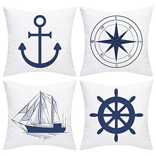 Nautical Anchor Farmhouse Pillowcase 18 x 18 Inch Square Throw Pillow Cover Decorative Pillowcover for Sofa Bedroom Car Sofa 